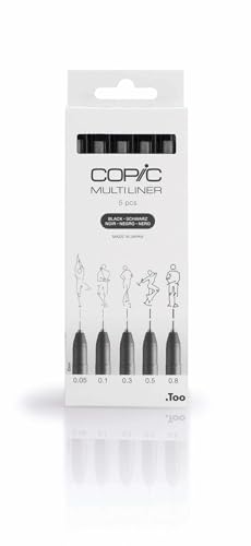 COPIC Multiliner Set Black, 5 Stifte in 5 verschiedenen Strichstärken, Zeichenstifte mit wasserbeständiger Pigmenttinte, für Skizzen, Illustrationen und Outlines von Copic