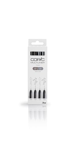 COPIC Multiliner Set Grey, 4 Stifte in 2 verschiedenen Farben und Strichstärken, Zeichenstifte mit wasserbeständiger Pigmenttinte, für Skizzen, Illustrationen und Outlines von Copic