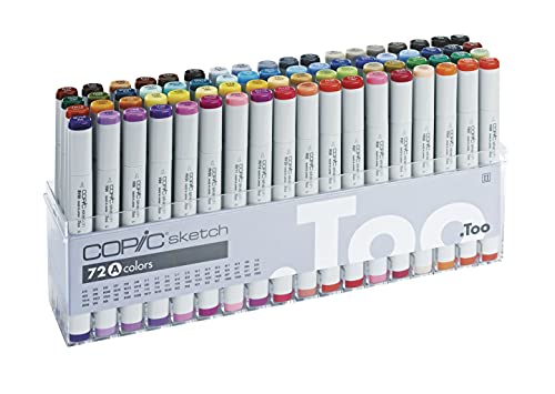 COPIC Sketch Marker Set A mit 72 Farben, professionelle Pinselmarker, alkoholbasiert, im praktischen Acryl-Display zur Aufbewahrung und einfachen Entnahme von TOO