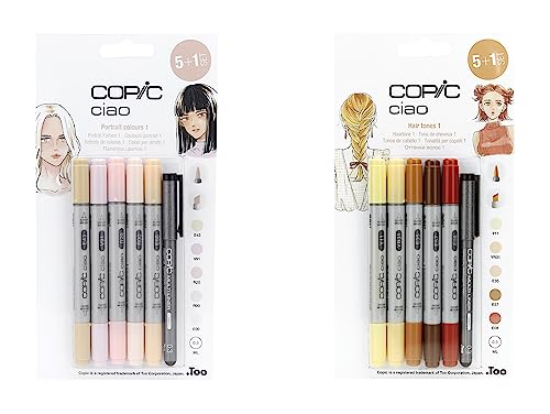 Copic Ciao Farbige Marker Pen - 5+1 Bündel Haartöne 1 und 2 Themensets für Kunst & Handwerk Färben Grafiken Textmarker Design Anime Professional Anfänger Kunstbedarf Malbücher von Copic