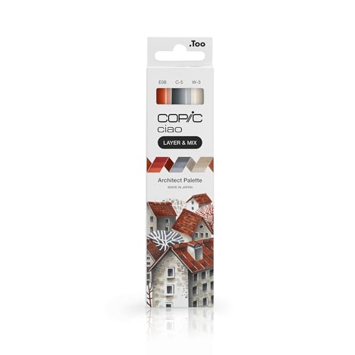 Copic Ciao LAYER & MIX Architect Palette, Marker Set mit 3 verschiedenen Farben, Layoutmarker mit jeweils einer mittelbreiten und einer Brush-Spitze von Copic