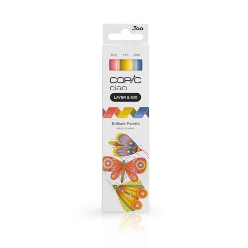 Copic Ciao LAYER & MIX Brilliant Palette, Marker Set mit 3 verschiedenen Farben, Layoutmarker mit jeweils einer mittelbreiten und einer Brush-Spitze von Copic