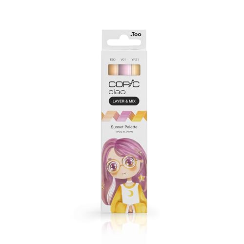 Copic Ciao LAYER & MIX Sunset Palette, Marker Set mit 3 verschiedenen Farben, Layoutmarker mit jeweils einer mittelbreiten und einer Brush-Spitze von Copic