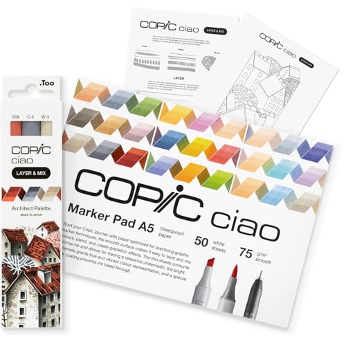 Copic Ciao LAYER & MIX Starter Set Architect, Marker Set mit 3 verschiedenen Farben, Markerpapier und Zeichenvorlage zum abpausen, inkl. Kennenlern-Übungsblatt Copic Ciao LAYER & MIX Starter Set Architect, Marker Set mit 3 verschiedenen Farben, Markerpapier und Zeichenvorlage zum abpausen, inkl. Kennenlern-Übungsblatt von Copic