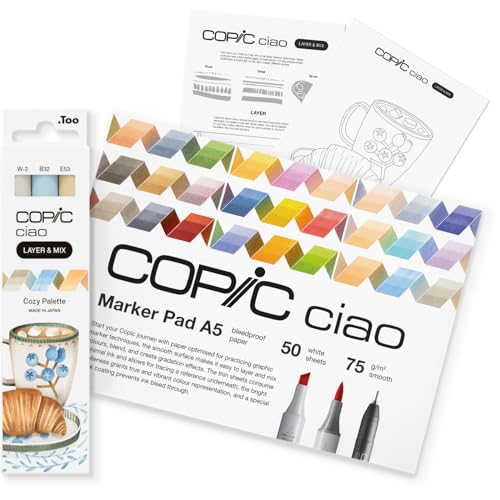 Copic Ciao LAYER & MIX Starter Set Cozy, Marker Set mit 3 verschiedenen Farben, Markerpapier und Zeichenvorlage zum abpausen, inkl. Kennenlern-Übungsblatt Copic Ciao LAYER & MIX Starter Set Cozy, Marker Set mit 3 verschiedenen Farben, Markerpapier und Zeichenvorlage zum abpausen, inkl. Kennenlern-Übungsblatt von Copic