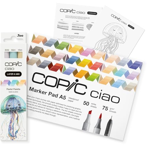 Copic Ciao LAYER & MIX Starter Set Pastel, Marker Set mit 3 verschiedenen Farben, Markerpapier und Zeichenvorlage zum abpausen, inkl. Kennenlern-Übungsblatt Copic Ciao LAYER & MIX Starter Set Pastel, Marker Set mit 3 verschiedenen Farben, Markerpapier und Zeichenvorlage zum abpausen, inkl. Kennenlern-Übungsblatt von Copic