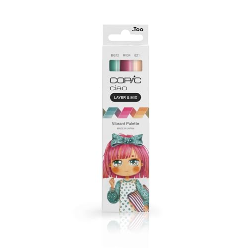 Copic Ciao LAYER & MIX Vibrant Palette, Marker Set mit 3 verschiedenen Farben, Layoutmarker mit jeweils einer mittelbreiten und einer Brush-Spitze von Copic
