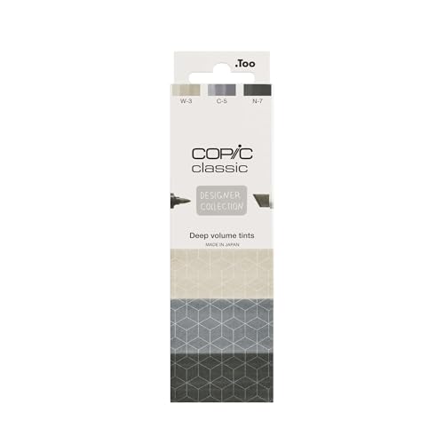 Copic Classic DESIGNER COLLECTION Set Deep volume tints, Marker Set mit 3 Sand- und Grautönen, Twin Marker mit einer breiten und einer feinen Spitze von Copic