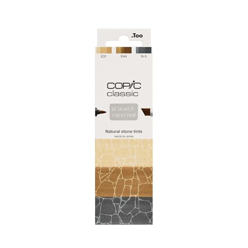 Copic Classic DESIGNER COLLECTION Set Natural stone tints, Marker Set mit 3 Sand- und Grautönen, Twin Marker mit einer breiten und einer feinen Spitze von Copic