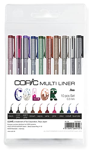 Multiliner Set Color, 10 Stifte in 10 verschiedenen Farben, Strichstärke 0,3 mm, Zeichen-Stifte mit wasserbeständiger Pigmenttinte, für Skizzen, Illustrationen und Outlines von Copic