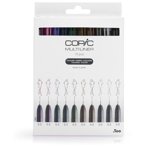 Multiliner Set Color, 10 Stifte in 10 verschiedenen Farben, Strichstärke 0,3 mm, Zeichen-Stifte mit wasserbeständiger Pigmenttinte, für Skizzen, Illustrationen und Outlines von Copic