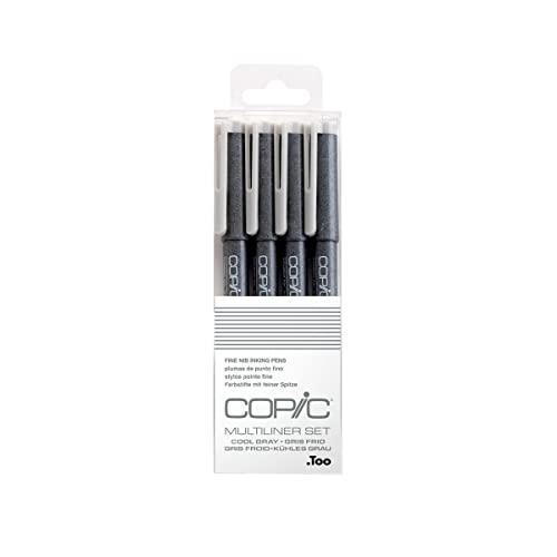 Multiliner Set Cool Gray, 4 Stifte in 4 verschiedenen Strichstärken, Zeichen-Stifte mit wasserbeständiger Pigmenttinte, für Skizzen, Illustrationen und Outlines von Copic