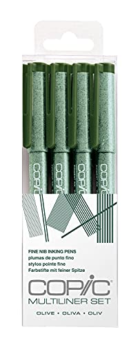 Multiliner Set Olive, 4 Stifte in 4 verschiedenen Strichstärken, Zeichen-Stifte mit wasserbeständiger Pigmenttinte, für Skizzen, Illustrationen und Outlines von Copic