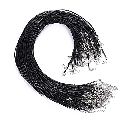 100 Stück 2mm Schwarze Gewachste Halskettenschnur, Lederband Kette mit Verschluss Lederband Kette für Halskette Schnur DIY Schmuck Machen Zubehör 45cm+5cm von Copiel