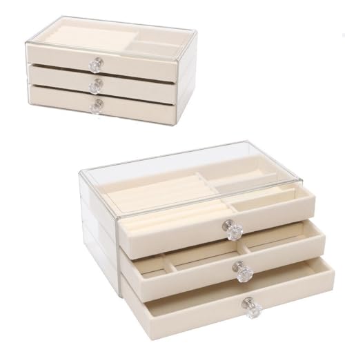 Copiel Schmuckkästchen Acryl, Schmuckaufbewahrung mit 3 Schubladen, Schmuckschatulle mit Samt-Futter und Griffen für Ohrringe, Ringe, Halsketten, Armbänder Schmuckbox für Frauen Copiel Schmuckkästchen Acryl, Schmuckaufbewahrung mit 3 Schubladen, Schmuckschatulle mit Samt-Futter und Griffen für Ohrringe, Ringe, Halsketten, Armbänder Schmuckbox für Frauen von Copiel