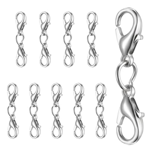 Coptiner 10PCS Doppel Hummer Verschluss Extender Zinklegierung Doppel Klaue Stecker Mini Armband Verschlüsse Ersatz Lanyard Snap Haken für DIY Schmuck Herstellung Armband Handwerk Silber von Coptiner