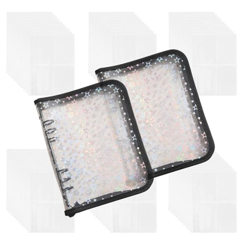 2 Stück A5 6 Ringbuch-Notizbuch mit 60 Stück 4-Pocket Nachfüllseiten, PVC Kpop Fotokartenhalter Buch mit Reißverschluss, 25,4 x 17,8 cm, Glitzer-Sterne, Fotokarten-Ordnerhüllen, Schwarz 2 Stück A5 6 Ringbuch-Notizbuch mit 60 Stück 4-Pocket Nachfüllseiten, PVC Kpop Fotokartenhalter Buch mit Reißverschluss, 25,4 x 17,8 cm, Glitzer-Sterne, Fotokarten-Ordnerhüllen, Schwarz von Corbekel