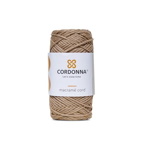 2 mm Makramee Baumwolle Garn aus 25 Fäden 100 m gezwirnte Makramee Schnur Farbiger Baumwoll Strick für Bastelarbeiten, Wandteppiche und Pflanzenampeln Makramee Zubehör Cordonna - Beige von Cordonna