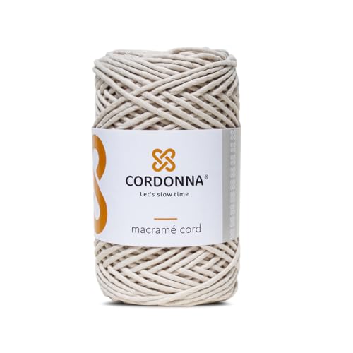 3 mm Makramee Baumwolle Garn aus 25 Fäden 100 m gezwirnte Makramee Schnur Farbiger Baumwoll Strick für Bastelarbeiten, Wandteppiche und Pflanzenampeln Makramee Zubehör Cordonna - Hellbeige von Cordonna