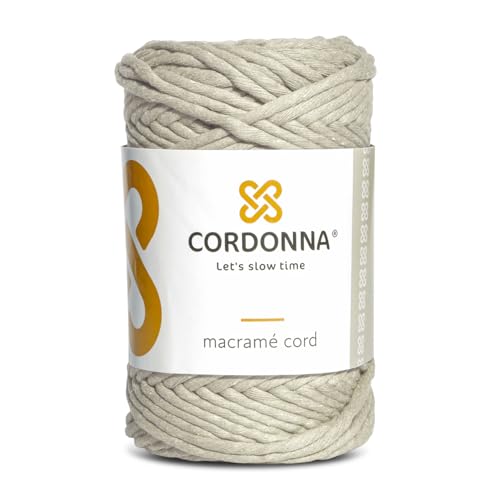 5 mm Makramee Baumwolle Garn aus 25 Fäden 100 m gezwirnte Makramee Schnur Farbiger Baumwoll Strick für Bastelarbeiten, Wandteppiche und Pflanzenampeln Makramee Zubehör Cordonna - Hellbeige von Cordonna