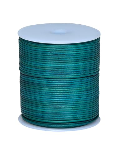 Cords Essentials Runde Echtlederschnur, Seil für Schmuckherstellung, Halsketten, Armbänder, Kumihimo Flechten, Verpackungen, Handwerk und Hobby-Projekte (Usedgrün, 1,5 mm) von Cords Essentials