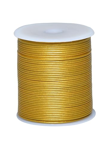 Cords Essentials Runde Echtlederschnur, Seil für Schmuckherstellung, Halsketten, Armbänder, Kumihimo-Flechten, Wickeln, Handwerk und Hobbyprojekte (Metallic-Gold, 1,5 mm) von Cords Essentials