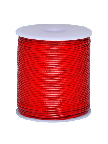 Cords Essentials Runde Echtlederschnur, Seil für Schmuckherstellung, Halsketten, Armbänder, Kumihimo Flechten, Verpackungen, Handwerk und Hobby-Projekte (Rot, 1,5 mm) von Cords Essentials