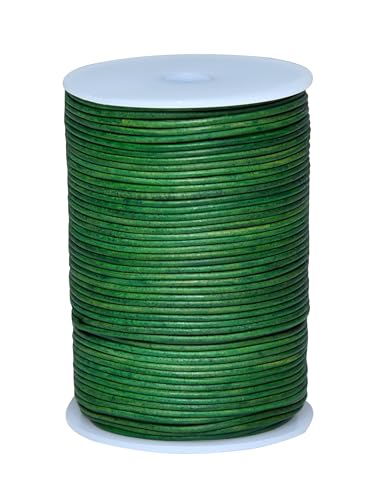 Cords Essentials Runde Lederschnur, Seil für Schmuckherstellung, Halsketten, Armbänder, Kumihimo-Flechten, Wraps, Handwerk und Hobby-Projekte (Distressed Sea Green, 2,0 mm) von Cords Essentials