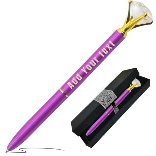 Coregiftr 1pc bis 500pcs personalisierte Diamant Kugelschreiber mit Kristall, personalisiert Bulk Fancy Stifte mit graviertem Namenstext (Purple) von Coregiftr