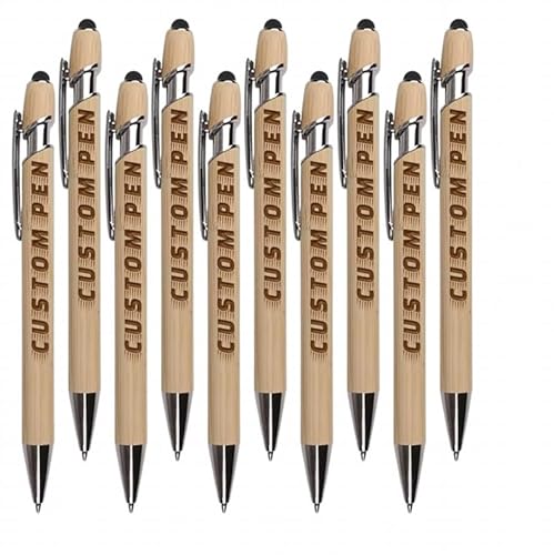 Coregiftr Inspirierende Füllfederhalter Bulk personalisierte Bambus-Stift einziehbare Kugelschreiber schwarze Tinte 3mm anpassbare Bambus-Stifte Holzmaserung Gravur Geschenk. von Coregiftr