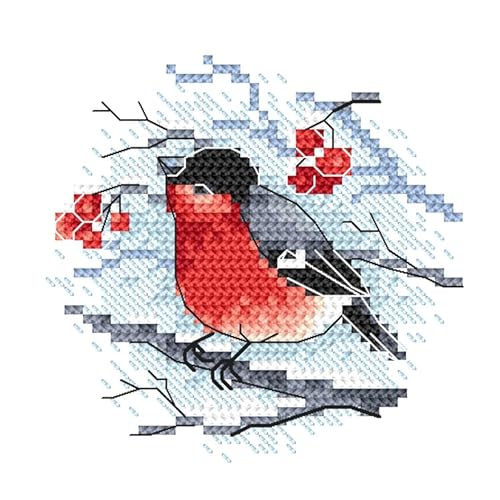 Coricamo Stickset Kreuzstich Komplettset für Erwachsene | Zählmuster Stickerei Set mit Aida-Stoff 14ct, Stickgarn, Nadel & Muster | DIY Handarbeit Anfänger & Fortgeschrittene | Gimpel und Eberesche von Coricamo