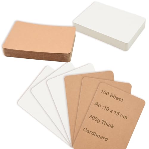 Coriver Karten Blanko, 100 Stück 14.5 x 9.5 cm Kraftpapier Karten A6, 300g/m² Blanko Karten Postkarten, Runde Ecken Karteikarten Craft Papier, A6 Karten für DIY Kreative Bastelprojekte (Braun+Weiß) von Coriver