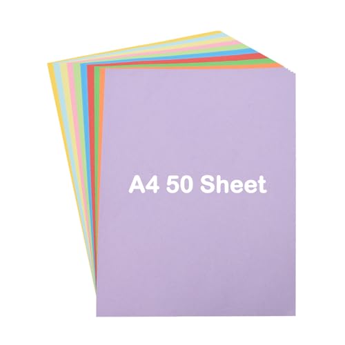 Coriver 50 Blätter Buntes Papier A4,10 Farben Tonpapier Bunt,160g Bastelpapier A4 Bunt, Origami-Papier für Kinder Basteln, Tonpapier für Handwerk DIY Kunst Büro Schreibwaren Verwendung-21x29.7cm von Coriver