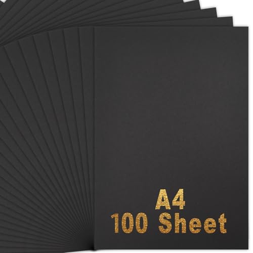 Coriver A4 Schwarze Karte, 100 Blatt Schwarzes Papier A4 Fotokarton Kartonpapier, Packung 230 g/m², Dickes Black Papier für Bastelarbeiten, Kunst, Büro und Schreibwaren-21 x 29.7 cm von Coriver