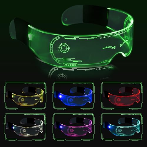 Coriver LED Brille, 7 Farben Party Leuchtbrille Leuchtende Visor Glasses, Futuristische Visierbrille, Coole Raver Brille, Partybrille für Halloween Cosplay Konzert, Bar, DJ, Nachtleben von Coriver