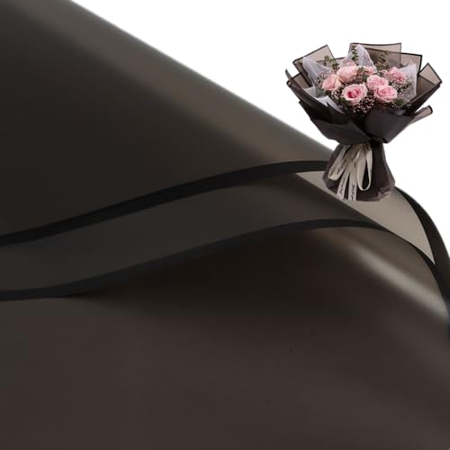 Geschenkpapier mit schwarzem Rand, für Valentinstagsstrauß, wasserdichtes Blumenverpackungspapier, 58 x 58 cm, für Bastelarbeiten und Blumenläden (schwarz), 20 Stück von Corkwaw
