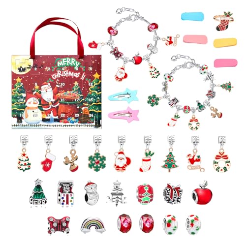 Armbänder Weihnachten Adventskalender für Mädchen, 24 Tage Adventskalender mit Armbänder und Perlen zum Selbermachen, Schmuckbastelset, Geschenk für Kinder und Erwachsene von Corlidea