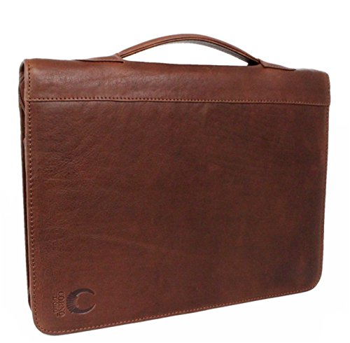 Corno d´Oro Handmade RFID Dokumentenmappe A4 Leder für 12 Zoll iPad Tablet I Business Schreibmappe Ringbuch mit Tragegriff I Ledermappe mit Reißverschluss Dokumententasche braun von Corno d´Oro