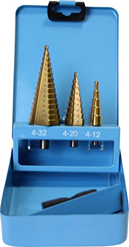 Exklusive Metall Schritt Bohrer Set 3 pcs, 4–32 mm, Titan, HSS Stahl (COR C6265) von Corona Tools