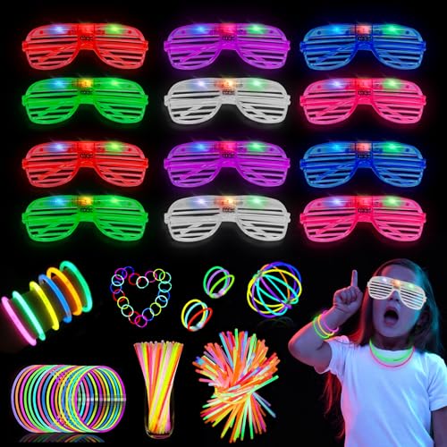 Corpower Knicklichter Party Set 62 Stück, 12 LED Brillen Party Brille und 50 Neon-Leuchtstäbe Glow Sticks, Led Brillen für Party Leuchtbrille für Weihnachten, Karneval, Geburtstagsfeier von Corpower