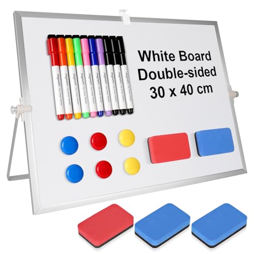 Magnetisches Whiteboard, 30 x 40 cm Magnettafel Magnetpinnwand, Whiteboards Klein mit Ständer, mit 10 Whiteboard Stifte + 6 Magnete + 5 White Board Radiergummi, für Schule Haus Büro von Corpower