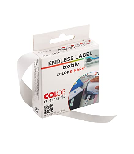 COLOP e-Mark Digitales Markierungsgerät Endlose Textiletiketten, waschbeständig, 15 mm x 8 m, weiße Etiketten, 1 Rolle (039217) von Cosco