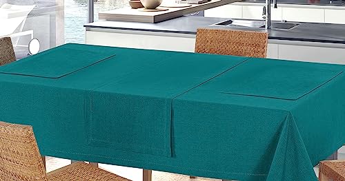 CosìCasa - Tischdecke 140 x 240 cm, einfarbig, aus 100 % Baumwolle | Rechteckiger Tischbezug, ideal auch als Outdoor-Tischdecke für 14 Personen | Elegantes Design mit Ajour-Rand [140 x 240, Petrol] von CosìCasa