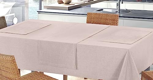 CosìCasa - Tischdecke Mitteldecke 85 x 85 einfarbig aus 100 % Baumwolle | Luxuriöses quadratisches Küchen-Mittelstück bunt | elegantes Design mit Ajour-Borte [85 x 85, Beige] von CosìCasa