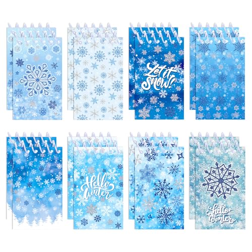 16 Stücke Mini Notizblock Weihnachten Set, Weihnachten Spiral Notebooks Muster Weihnachten Briefpapier für Weihnachten Liste Kinder Goodie Bag Favor Supplies Stocking Stuffers (Schneeflocken) von Cosiesnest