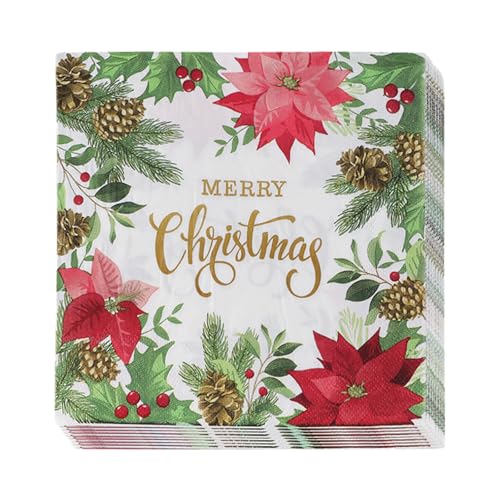 40 Stück Weihnachts Papierservietten, 33cm x 33cm Frohe Weihnachten Servietten Tischdekoration Einweg Party Servietten Tissue für Erwachsene und Kinder Xmas Dinner Party Supplies (A) von Cosiesnest