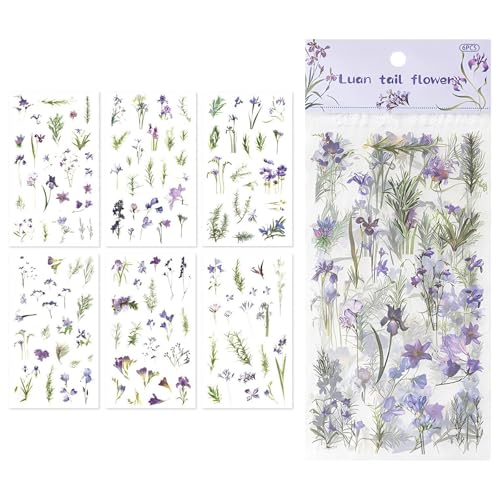 6 Blatt Rub on Sticker Blumen Transparente Scrapbooking Aufkleber Transferaufkleber Scrapbook Stickers PET Selbstklebend Blumen Sticker für Glas Holz Möbel Keramik Scrapbook Journal (Lavendel) von Cosiesnest