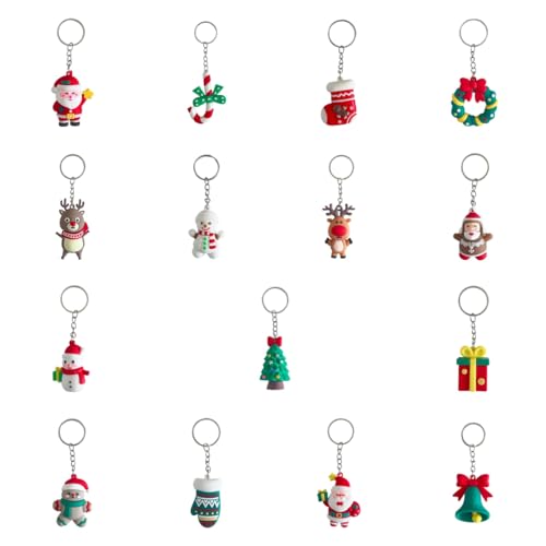 Cosiesnest 15 teiliges Weihnachts-Schlüsselanhänger-Set Niedliche Cartoon-Schlüsselanhänger Weihnachtsmann Schneemann Kinder-Weihnachtsparty von Cosiesnest