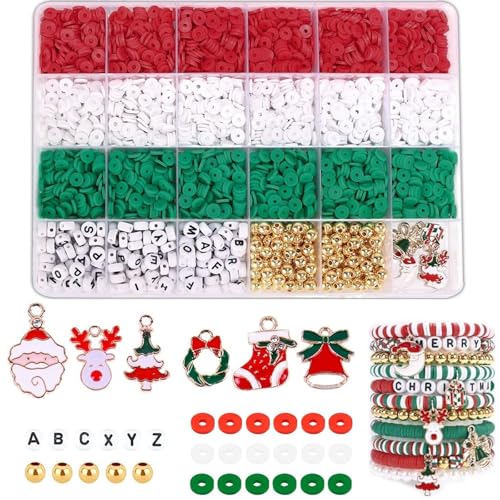 Cosiesnest 2946 Stück Weihnachten Perlen Armband Making Kit, Rot Grün Weißem Ton Spacer Perlen, Polymer-Ton Brief Perlen mit Weihnachten Charms Anhänger für Machen Schmuck DIY Handwerk Geschenke Cosiesnest 2946 Stück Weihnachten Perlen Armband Making Kit, Rot Grün Weißem Ton Spacer Perlen, Polymer-Ton Brief Perlen mit Weihnachten Charms Anhänger für Machen Schmuck DIY Handwerk Geschenke von Cosiesnest