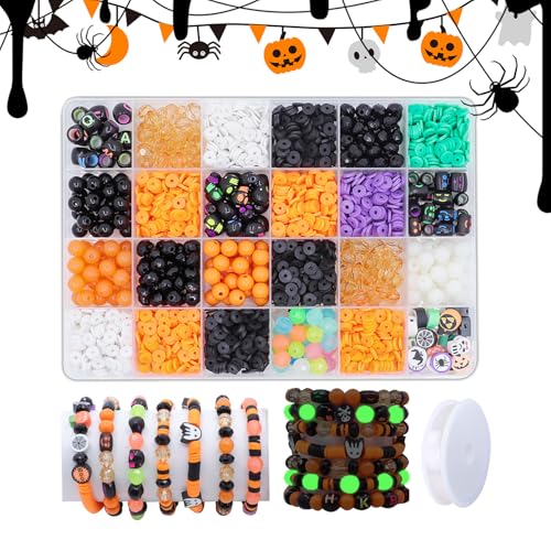 Halloween Ton Perlen Kit, 1750 Pcs Halloween Perlen für Armband machen Diy Kunst und Handwerk für Halloween Geschenke Schmuck machen Hexenhut Charms, DIY Geschenke machen Zubehör von Cosiesnest